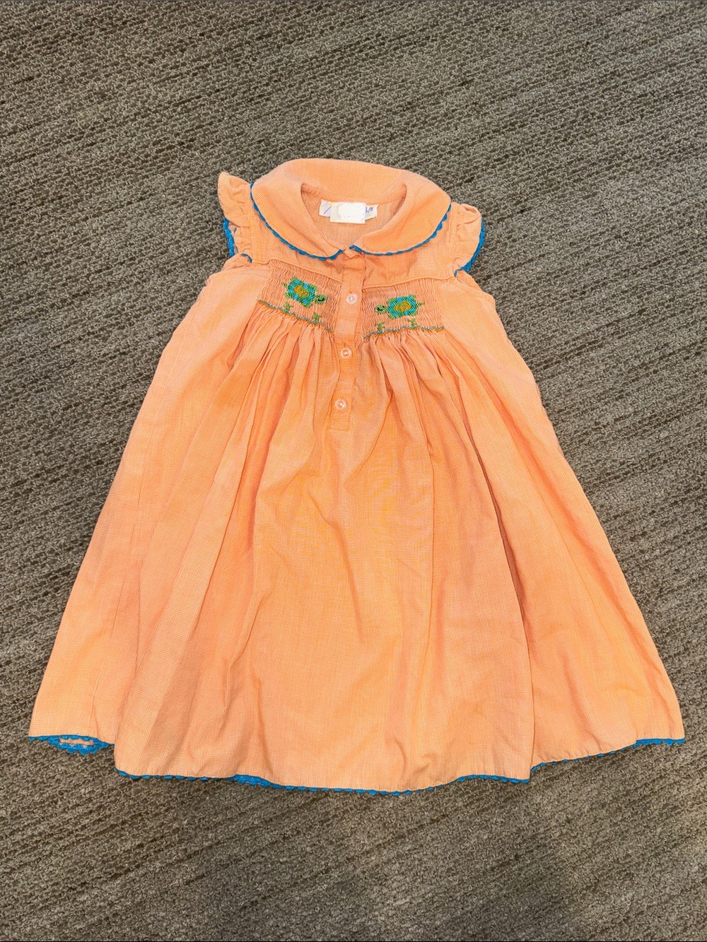 Girls Peach Orange Smocked Embroidered Turtle Dress Size 2T